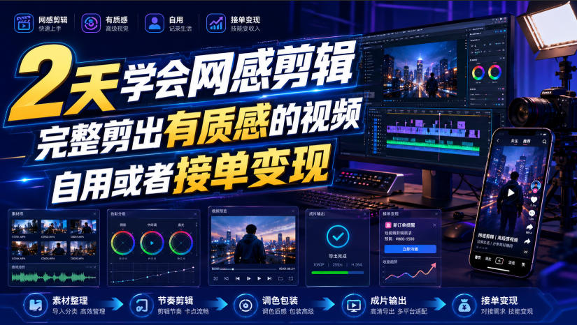 2天学会网感剪辑，完整剪出有质感的视频，自用或者接单变现-16888副业资讯