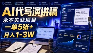 AI代写演讲稿，永不失业项目，一单5张+，月入1-3W【揭秘】-16888副业资讯