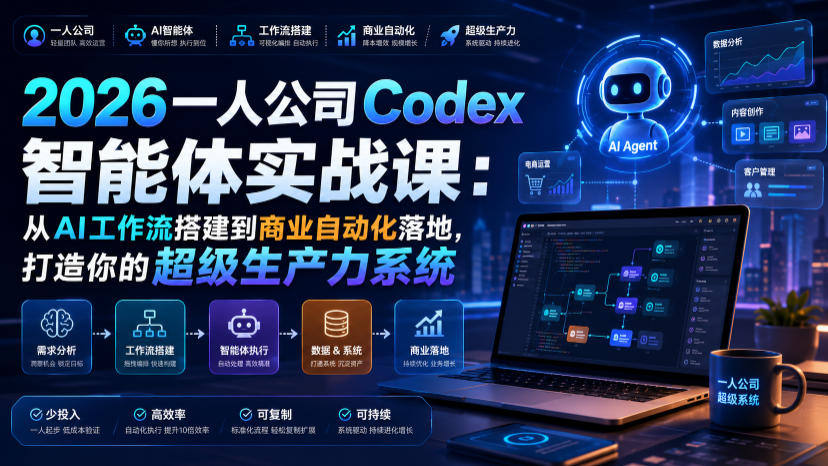 2026一人公司Codex智能体实战课：从AI工作流搭建到商业自动化落地，打造你的超级生产力系统-16888副业资讯