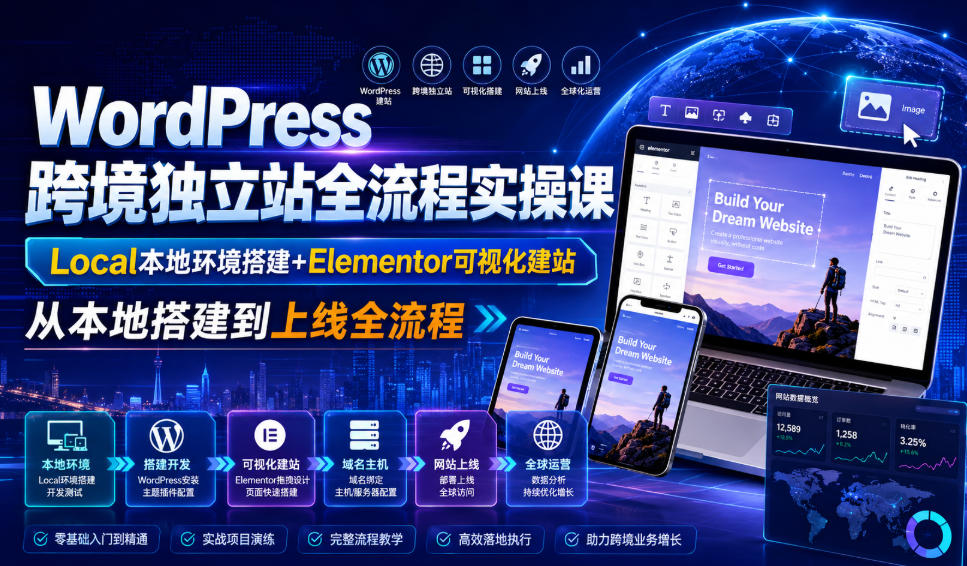 WordPress跨境独立站全流程实操课｜Local本地环境搭建+Elementor可视化建站，从本地搭建到上线全流程-16888副业资讯