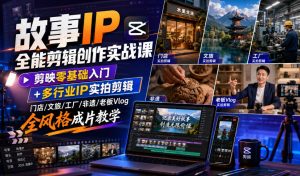 故事IP全能剪辑创作实战课|剪映零基础入门+多行业IP实拍剪辑,门店/文旅/工厂/非遗/老板Vlog全风格成片教学-16888副业资讯