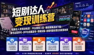 短剧达人变现训练营|平台授权入驻+爆款剧集选材下载+账号运营养号+多平台挂载发布+剪辑实操+违规问题处理全流程落地课-16888副业资讯