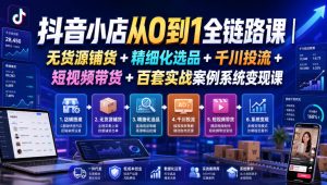 抖音小店从0到1全链路课｜无货源铺货+精细化选品+千川投流+短视频带货+百套实战案例系统变现课（2026年7月更新）-16888副业资讯