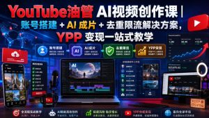 YouTube油管AI视频创作课|账号搭建+AI成片+去重限流解决方案,YPP变现一站式教学-16888副业资讯