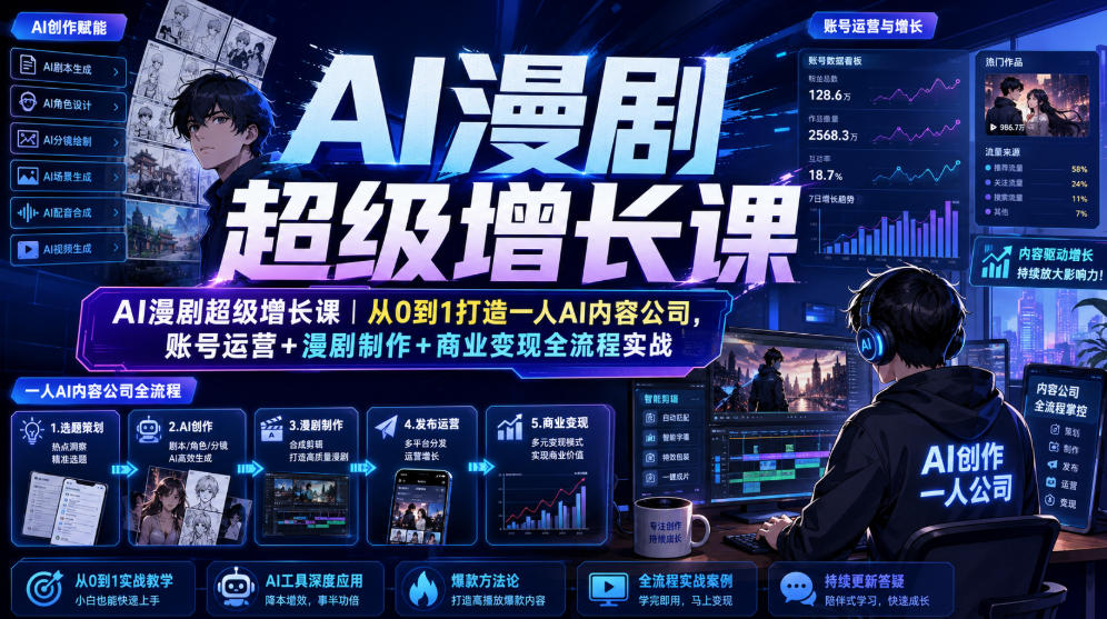 AI漫剧超级增长课｜从0到1打造一人AI内容公司，账号运营+漫剧制作+商业变现全流程实战-16888副业资讯