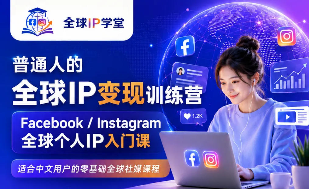 普通人的全球IP变现训练营，Facebook/Instagram全球个人IP入门课，零基础全球社媒课程-16888副业资讯