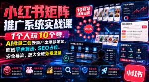 小红书矩阵推广系统实战课|1个人玩10个号,AI批量二创去重产出爆款笔记,吃透平台算法、SEO占位、安全导流,放大全域免费流量-16888副业资讯