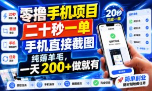 零撸手机项目,二十秒一单,手机直接截图,纯薅羊毛,一天200+做就有【揭秘】-16888副业资讯