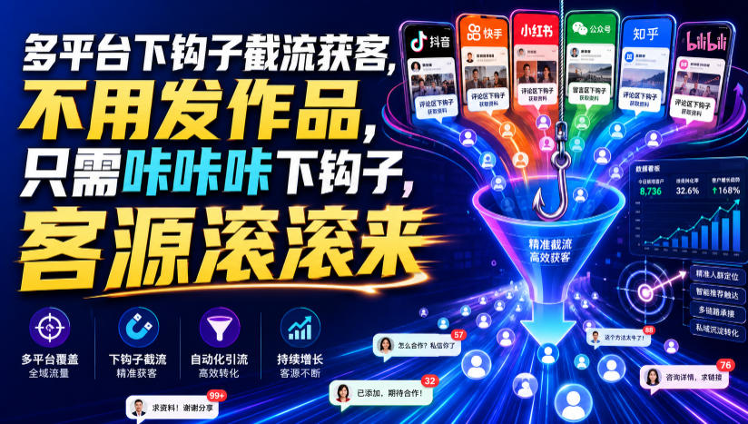 多平台下钩子截流获客，不用发作品，只需咔咔咔下钩子，客源滚滚来-16888副业资讯