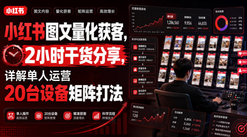 小红书图文量化获客，2小时干货分享，详解单人运营20台设备矩阵打法-16888副业资讯