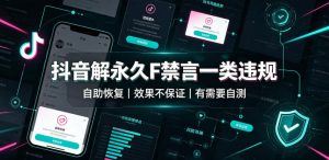 抖音解永久F禁言一类违规（自助恢复），不保证百分百，有需要自测-16888副业资讯