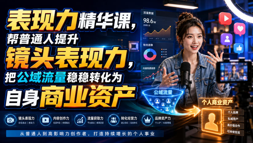 表现力精华课，帮普通人提升镜头表现力，把公域流量稳稳转化为自身商业资产-16888副业资讯