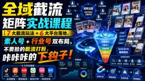 全域截流矩阵实战课程|7大截流玩法+6大平台落地,素人号+行业号双布局,不要脸的截流打粉,咔咔咔的下钩子!-16888副业资讯