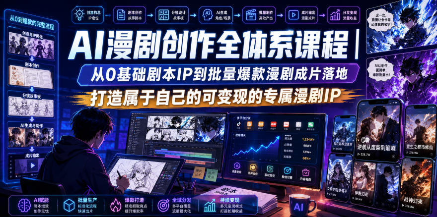 AI漫剧创作全体系课程｜从0基础剧本IP到批量爆款漫剧成片落地，打造属于自己的可变现的专属漫剧IP-16888副业资讯