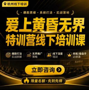 爱上黄昏无界特训营AI推广实战7月27-30杭州线下课，AI落地淘宝最完整的课程，学天猫淘宝的老板必看-16888副业资讯