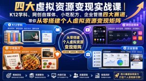 四大虚拟资源变现实战课｜K12学科、网创自媒体、小吃配方、企业管理四大赛道，带你从零搭建个人虚拟资源变现矩阵-16888副业资讯