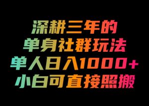 深耕三年的单身社群玩法，单人日入1000+，小白可直接照搬！【揭秘】-16888副业资讯
