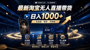 2026最新淘宝无人直播带货,日入1k+,无违规·稳定·可持续,抓住风口,轻松上手,收益可见【揭秘】-16888副业资讯