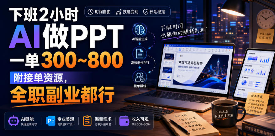 下班2小时AI做PPT，一单300~800，附接单资源，全职副业都行【揭秘】-16888副业资讯