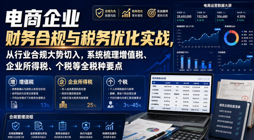 电商企业财务合规与税务优化实战，从行业合规大势切入，系统梳理增值税、企业所得税、个税等全税种要点-16888副业资讯