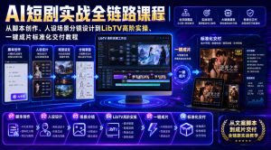 AI短剧实战全链路课程｜从脚本创作、人设场景分镜设计到LibTV高阶实操、一键成片标准化交付教程-16888副业资讯