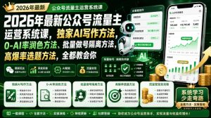 2026年最新公众号流量主运营系统课，独家AI写作方法，0-AI率润色方法、批量做号隔离方法、高爆率选题方法，全都教会你-16888副业资讯